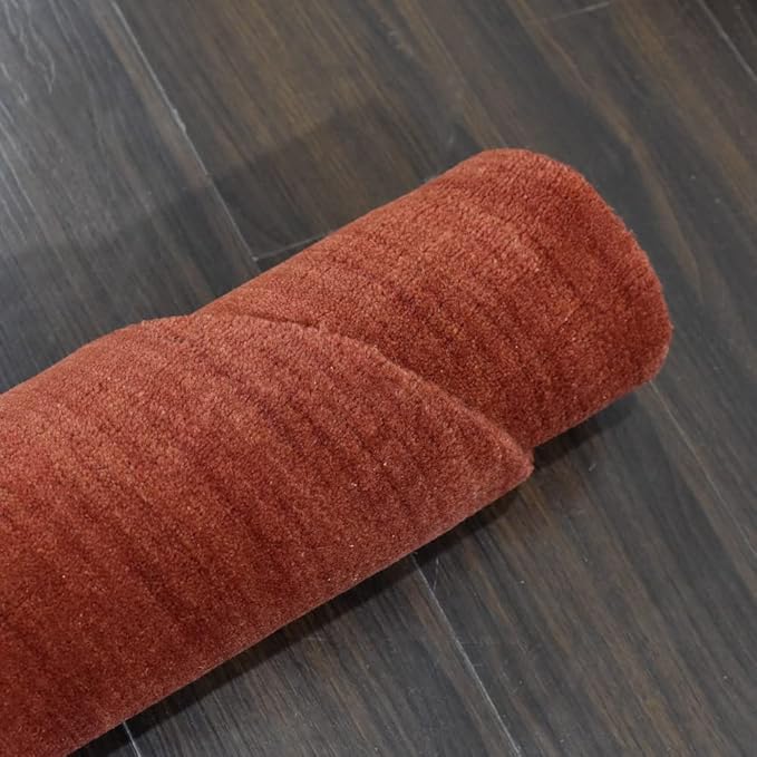 Hand Knotted Loom Wool ECO-Friendly Area Rugs - 6'x6', Round, Light Red Color, Solid Plain Design, High Pile Handmade Anti Skid Area Rugs for Living Room, Bed Room (L00111)