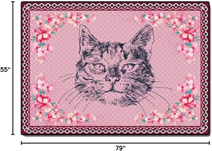 Cartoon Animal Pattern Area Rug Cute Cat Luxury Floral Decor for Carpet Farmhouse Bedroom Living Room Rugs Bathroom Kitchen Runner Mat Indoor Outdoor Non Slip Doormat 4.5' X 6.5'