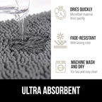 GORILLA GRIP Plush Absorbent Shaggy Chenille Bath Rug Mat for Square Toilet Base with Rubber Backing, Machine Washable Rugs, Soft Microfiber Contour Mats for Toilets, Bathroom Decor, Grey