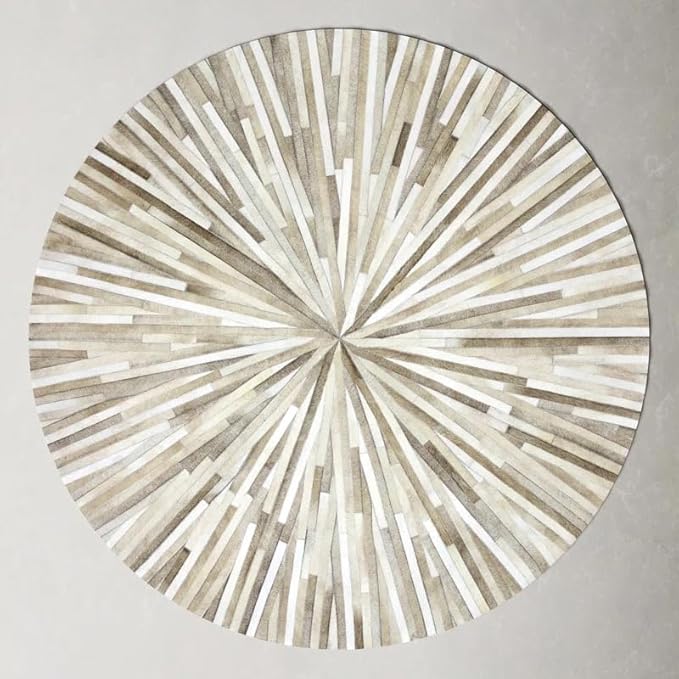 Faux Cowhide Round Area Rug | Non-Slip Leather Floor Carpet for Living Room, Bedroom, and Home Décor | Modern Stylish Accent Rug(Beige_4x4)