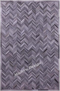 Modern Design Premium Cowhide Leather Carpet with Chevron Pattern, Area Rug (Natural Multi Grey, 2x3)