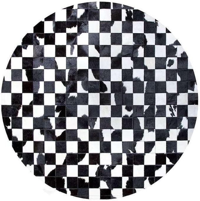 Sn Alef Home Black & White Round Rug | Checkered Floral Designer Carpet for Living Room | Handcrafted Circular Floor Mat for Home Decor & Meditation Space(9x9)