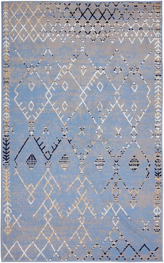 Furnish my Place Trellis Pattern Rug - 5 ft. x 8 ft, Light Blue, Bohemian Rug with Transitional Design
