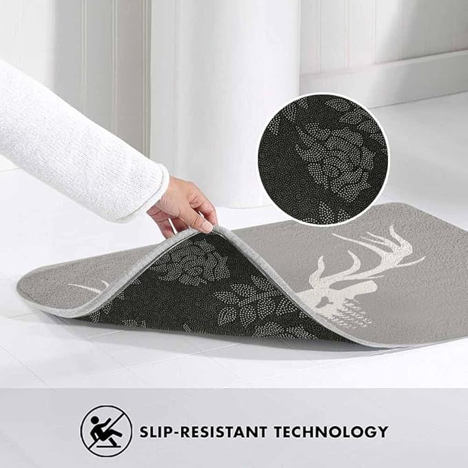 Deer Head Silhouette Bathroom Mat Rugs Microfiber Faux Cashmere Thick Plush Bath Mat Non-Slip Water Absorbent Bath Carpet for Bathtub Bathroom Floor Tub 20 x 30 Inch