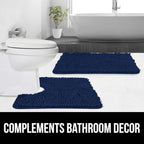 GORILLA GRIP Plush Absorbent Shaggy Chenille Bath Rug Mat for Square Toilet Base with Rubber Backing, Machine Washable Rugs, Soft Microfiber Contour Mats for Toilets, Bathroom Decor, Navy