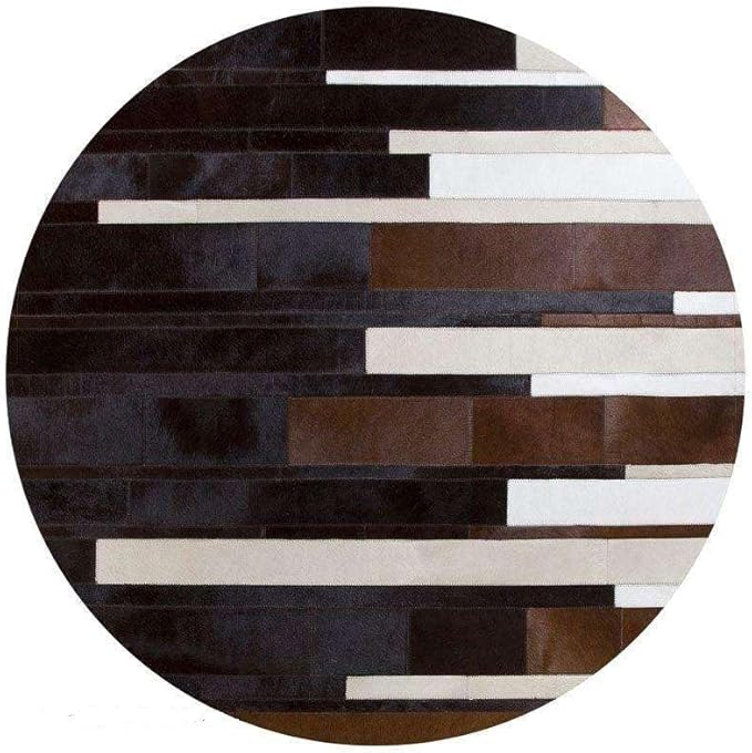 Modern Patchwork Rug Striped Designer Carpet for Living Room, Bedroom & Office Soft Anti-Slip Area Rug Contemporary Decorative Floor Mat for Stylish Home Interiors (Round6x6)