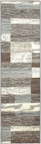 Superior Indoor Runner Rug, Jute Backed, Modern Geometric Patchwork Floor Decor for Bedroom, Office, Living Room, Entryway, Hardwood Floors, Rockwood Collection, 2' 7" x 8', Light Blue-Ivory