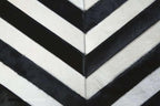 Round Cowhide Rug Black and White – Handmade Genuine Leather Chevron Patchwork Carpet – Modern Luxury Hide Area Rug for Living Room Bedroom Office Rustic Farmhouse Home Décor, (6×6ft)