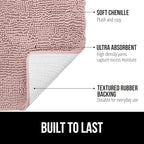 GORILLA GRIP Bath Rug Mat, Thick Soft Absorbent Chenille, Quick Dry Microfiber Mats, Rubber Backing Washable Shower Floor Rugs, US Designed Bathroom Bathmat Home Decor Accessories, 24x17 Dusty Rose