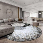 Cowhide Hairon Leather Round Rug, Geometric Patterned Circle Carpet for Living Room, Bedroom, Hall, Brown, 10×10ft