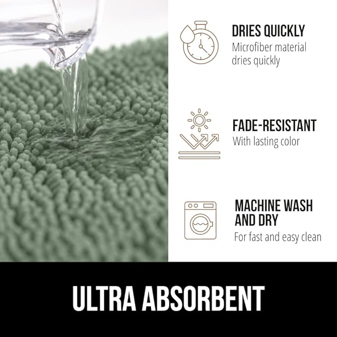 GORILLA GRIP Bath Rug Mat 48x17, Soft Absorbent Chenille, Quick Dry Microfiber Mats, Rubber Backing Washable Shower Floor Rugs, Bathmat Runner, US Designed Bathroom Home Decor Accessories Sage Green