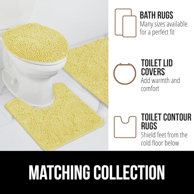 GORILLA GRIP Bath Rug Mat, Thick Soft Absorbent Chenille, Rubber Backing Quick Dry Microfiber Mats, Machine Washable Rugs for Shower Floor, Bathroom Runner Bathmat Accessories Décor, Contour, Yellow