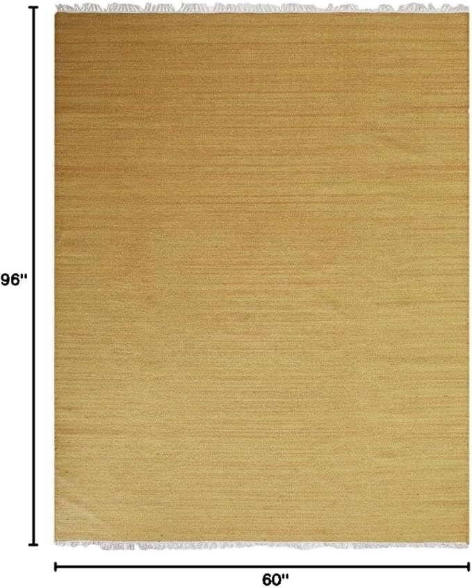 Rugsotic Carpets Hand Woven Flat Weave Kilim Wool ECO-Friendly Area Rugs - 5'x8', Rectangle Shape, Gold Color, Solid Plain Design, Low Pile Handmade Area Rugs for Living Room, Bed Room (D00111)