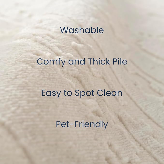 Revival Rugs Ebb 5'3"x8' Washable Area Rug for Living Room Bedroom - 100% Recycled Oeko-TEX Certified, Medium Pile, Beige, Cream