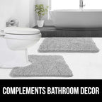 GORILLA GRIP Plush Absorbent Shaggy Chenille Bath Rug Mat for Oval Toilet Base with Rubber Backing, Machine Washable Rugs, Soft Microfiber Contour Mats for Toilets, Bathroom Decor, Lt Gray