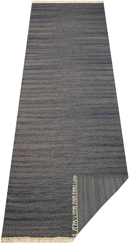 Rugsotic Carpets Hand Woven Flat Weave Kilim Wool 2'6''x6' Runner Area Rug Solid Silver D00111