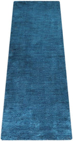 Hand Knotted Loom Wool ECO-Friendly Area Rugs - 2'6"x8', Runner, Blue Color, Solid Plain Design, High Pile Thick Handmade Anti Skid Area Rugs for Living Room, Bed Room (L00111)