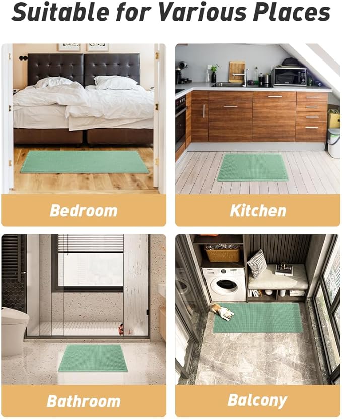 AMOAMI Upgraded Waffle Runner Rug Super Absorbent Non Slip Bath Mats for Bathroom Machine Washable Bathroom Runner Rug with Tassels, Ideal for Hallway Bedroom Laundry Room, 17" x 48", Sage