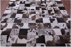 Modern Design Premium Cowhide Leather Carpet with Chevron Pattern, Area Rug (D.Brown/White, 3x10)