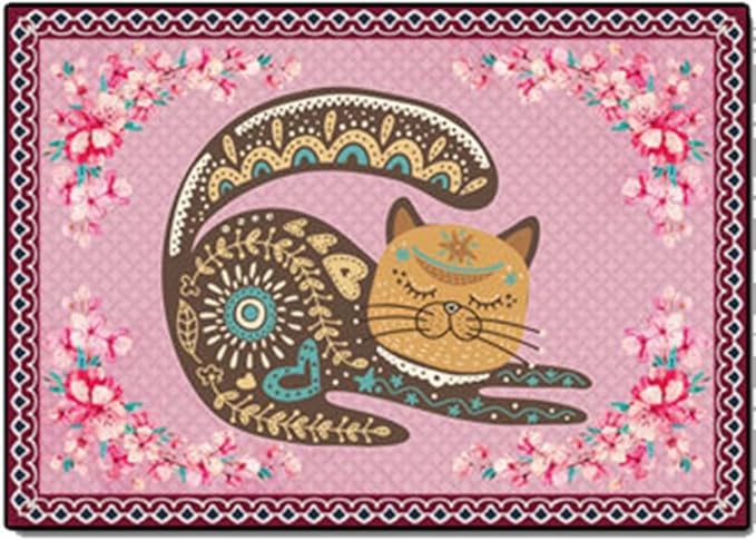 Cartoon Animal Pattern Area Rug Cute Cat Luxury Floral Decor for Carpet Farmhouse Bedroom Living Room Rugs Bathroom Kitchen Runner Mat Indoor Outdoor Non Slip Doormat 3' X 9'