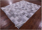 Modern Design Premium Cowhide Leather Carpet with Chevron Pattern, Area Rug (Grey, 3x12)