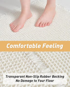 AMOAMI Upgraded Waffle Bath Mat, Super Absorbent Non Slip Bath Mats for Bathroom Floor, Machine Washable Boho Bathroom Rugs with Tassels, Rubber Backed Bathroom Mats, Ultra Soft, 24" x 36"