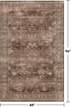 Taupe Brown 5x8 Rug for Living Room - Vintage Traditional Dark Neutral Geometric, Washable Foldable Non-Slip Area Rugs for Dining Under Table, Home Office, Guest Room
