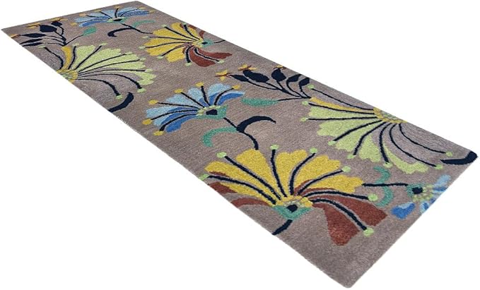 Rugsotic Carpets Hand Tufted Wool ECO-Friendly Area Rugs - 2'6''x6', Runner Shape, Camel, Floral Modern Design, High Pile Thick Handmade Anti Skid Area Rugs for Living Room, Bed Room (K00219)