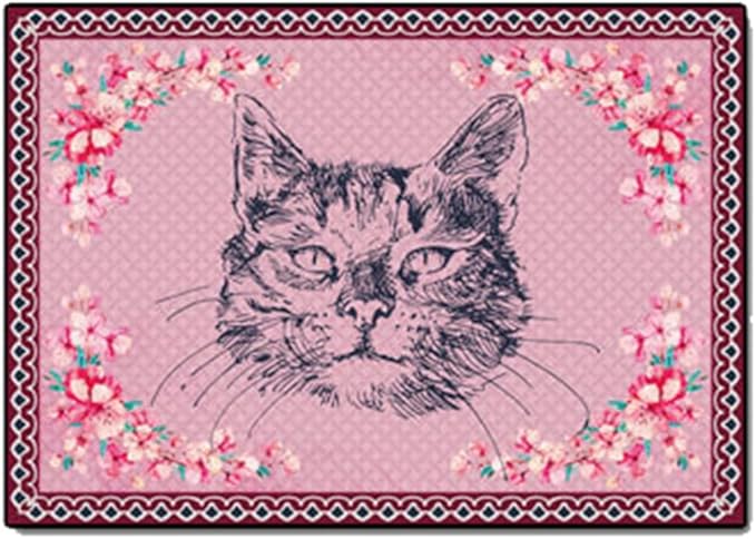 Cartoon Animal Pattern Area Rug Cute Cat Luxury Floral Decor for Carpet Farmhouse Bedroom Living Room Rugs Bathroom Kitchen Runner Mat Indoor Outdoor Non Slip Doormat 4' X 6.5'