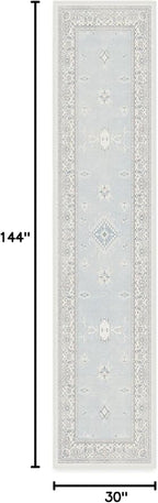 RUGGABLE Washable Vintage Runner Rug – Verena Soft Blue 2.5x12, Stain-Resistant, Non-Slip Hallway Runner – Machine Washable Rug for Hallway, Entryway, Living Room & Kitchen–with Standard Pad