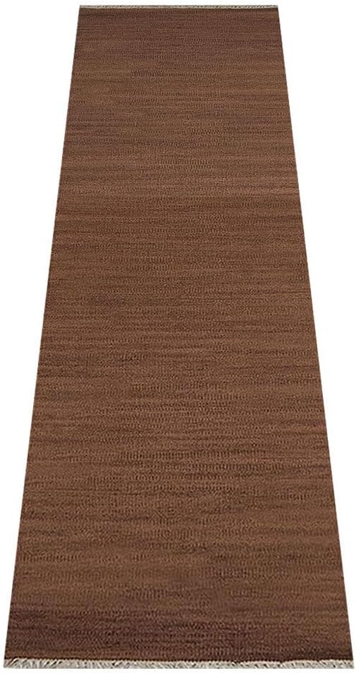 Rugsotic Carpets Hand Woven Flat Weave Kilim Wool ECO-Friendly Area Rugs - 2'6''x10', Runner Shape, Light Brown Color, Solid Plain Design, Low Pile Handmade Rugs for Living Room (D00111)