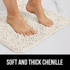 GORILLA GRIP Bath Rug Mat 30x20, Thick Soft Absorbent Chenille, Quick Dry Microfiber Mats, Rubber Backing Washable Shower Floor Rugs, US Designed Bathroom Bathmat Home Decor Accessories, Ivory Cream