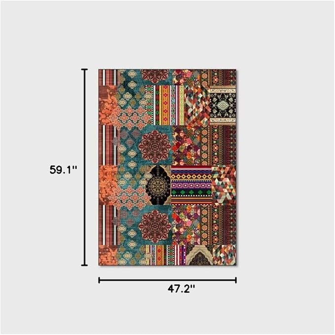 Vintage Boho Area Rugs Multicolor Ethnic Style Geometric Splicing Carpets Bedroom Living Room Kitchen Floor Mats Indoor Outdoor Non-Shedding Runner Rug Home Décor Carpet 4' X 5'