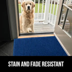 GORILLA GRIP Front Door Mat, Indoor Outdoor Ultra Absorbent HydroAbsorb Doormat, Absorbs Up to 1.7 Cups of Water, Stain and Fade Resistant, Rubber Backing Doormats, Captures Dirt, 29x17 Blue