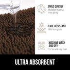 GORILLA GRIP Plush Absorbent Shaggy Chenille Bath Rug Mat for Square Toilet Base with Rubber Backing, Machine Washable Rugs, Soft Microfiber Contour Mats for Toilets, Bathroom Decor, Brown