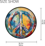 Non-Slip Round Rug, Washable Indoor/Outdoor Carpet with Boho-Style Peace Sign Painting Perfect for Bedroom, Living Room, Entryway and Dining Room Under Table.
