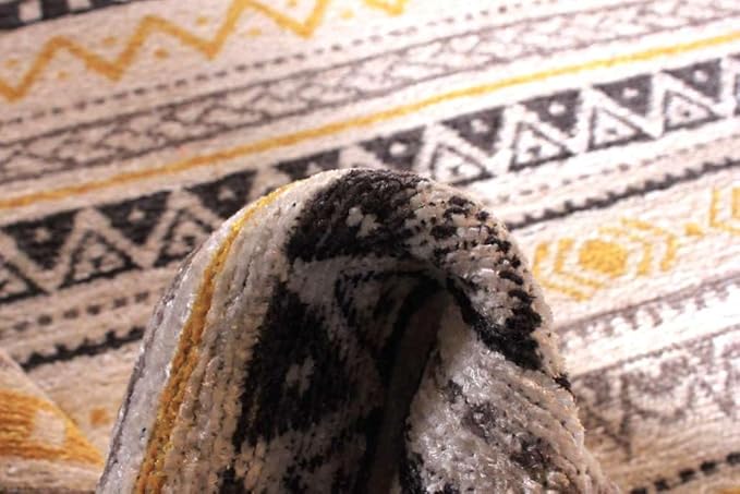 Alfa Rich 3x10 Yellow Gray White Washable Area Rugs for Living Room Hallway Kitchen Cotton Runner
