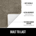 GORILLA GRIP Bath Rug Mat 30x20, Thick Soft Absorbent Chenille, Quick Dry Microfiber Mats, Rubber Backing Washable Shower Floor Rugs, US Designed Bathroom Bathmat Home Decor Accessories, Latte
