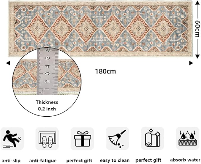 Moroccan Trellis Hallway Runner Rug Non-Slip Washable Geometric Standing Mats Anti-Fatigue Long Farmhouse Kitchen Mat Soft Low-Pile Distressed Area Rugs for Bathroom,Bedroom,Laundry 2' X 4.3'