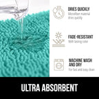 GORILLA GRIP Plush Absorbent Shaggy Chenille Bath Rug Mat for Oval Toilet Base with Rubber Backing, Machine Washable Rugs, Soft Microfiber Contour Mats for Toilets, Bathroom Decor, Turquoise