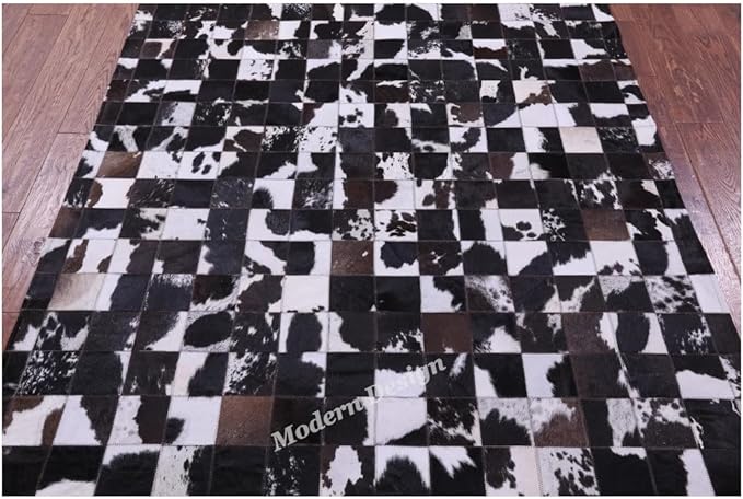 Modern Design Premium Cowhide Leather Carpet with Chevron Pattern, Area Rug (Brown/White-2, 10x14)
