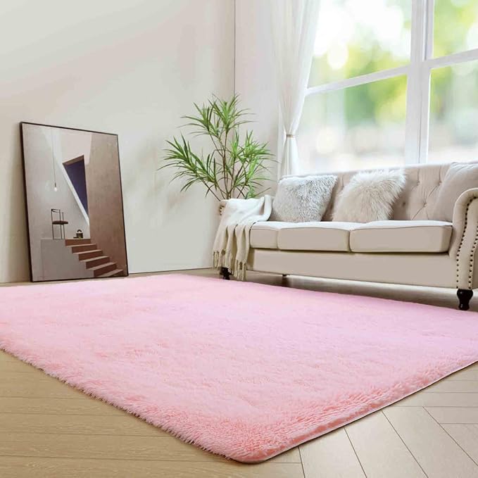 duduta 6x9 ft Pink Rectangle Fluffy Rug, Shag Fuzzy Plush Rectangle Carpet for Bedroom Nursery Living Room Home Decor