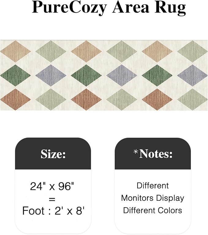 2x8 Runner Checkered Rug for Hallways Colorful Washable Long Carpet Non-Slip Low Pile Boho Indoor Accent Throw Rug for Entrance Kitchen Bedroom Dining Laundry