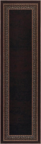Antep Rugs Alfombras Bordered Modern 2x7 Non-Slip (Non-Skid) Low Pile Rubber Backing Indoor Area Runner Rug (Brown, 2' x 7')
