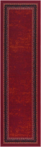 Antep Rugs Alfombras Bordered Modern 2x10 Non-Slip (Non-Skid) Low Pile Rubber Backing Indoor Area Runner Rug (Maroon Red, 2' x 10')