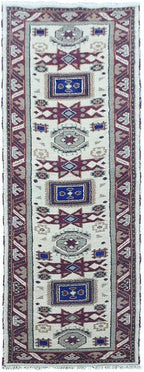 Hand Knotted Wool & Silk ECO-Friendly Oriental Area Rugs - 2'6''x10', Runner Shape, Cream Burgundy Color, Classic Oriental Traditional, Medium Pile Handmade Area Rugs (AF0102)