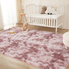 Andency Soft Area Rugs for Living Room Bedroom, 3x5 Non-Slip Fluffy Shag Carpet, Indoor Floor Fuzzy Shaggy Living Room Plush Rug for Kids Dorm Nursery Home Decor Aesthetic, Tie-Dyed Dusty Pink