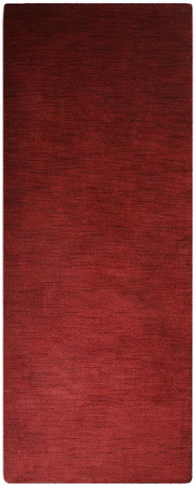 Hand Knotted Loom Wool ECO-Friendly Area Rugs - 2'8''x10', Runner, Red Color, Solid Plain Design, High Pile Thick Handmade Anti Skid Area Rugs for Living Room, Bed Room (L00111)