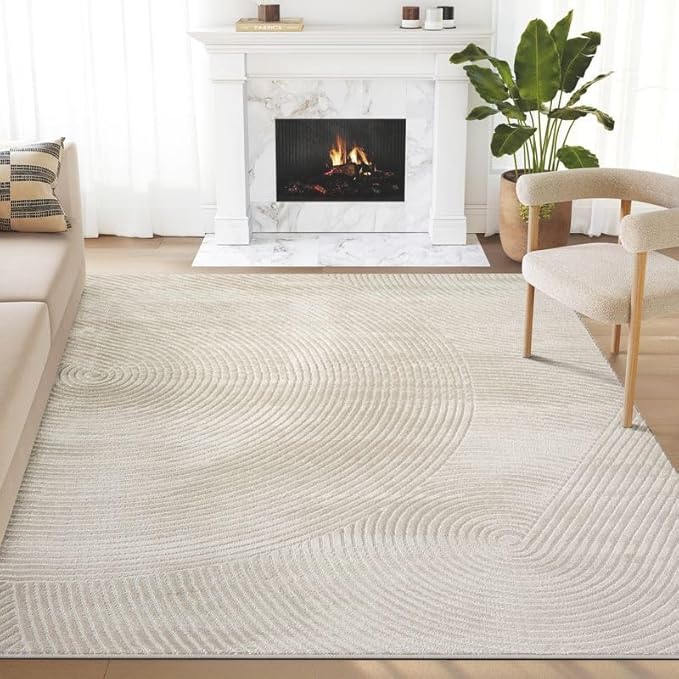 Abani Neutral Beige Area Rug 5' x 8' for Living Room, Bedroom - Zen Reiki Circles Pattern - Durable & Easy to Clean