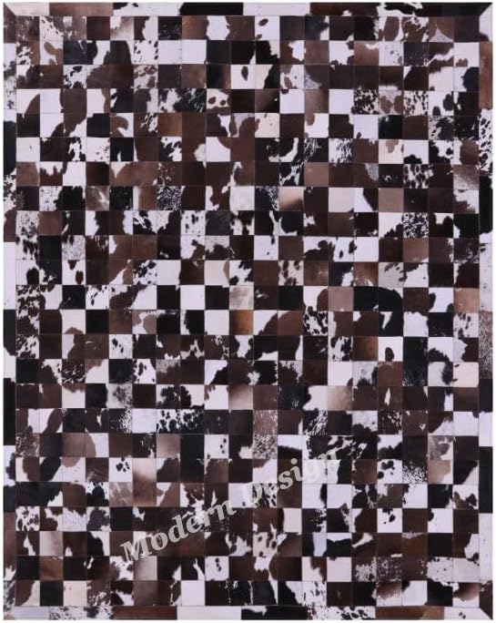 Modern Design Premium Cowhide Leather Carpet with Chevron Pattern, Area Rug (Brown/White-1, 6x9)